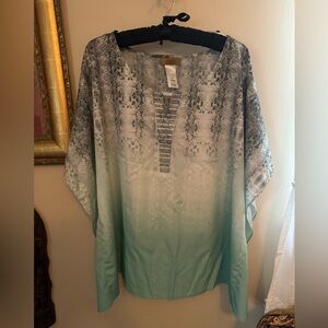 Valerie Stevens Blouse Women Medium Split V-Neck Kaftan Sleeve Gems Flow…